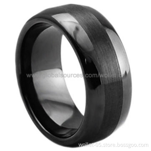 2014 Newest POP Fashionable Jewelry Black IP-plated Tungsten Ring with Polished